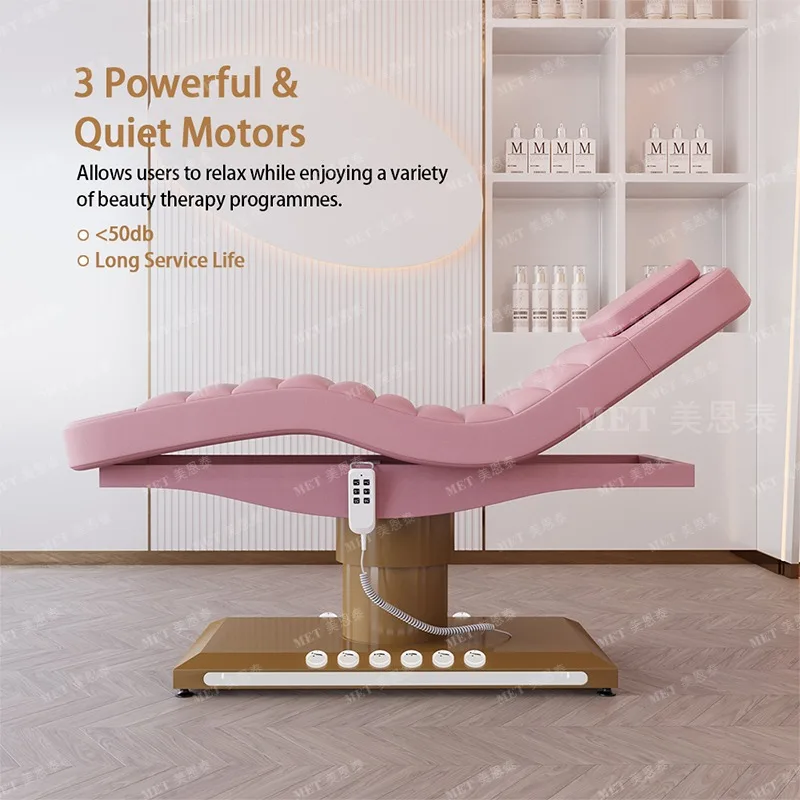 Modern Luxury 3/4 Motor Electric Beauty Eyelash Bed Salon Furniture Gold Base pink Facial Spa Massage Bed Eyelash Extension Bed