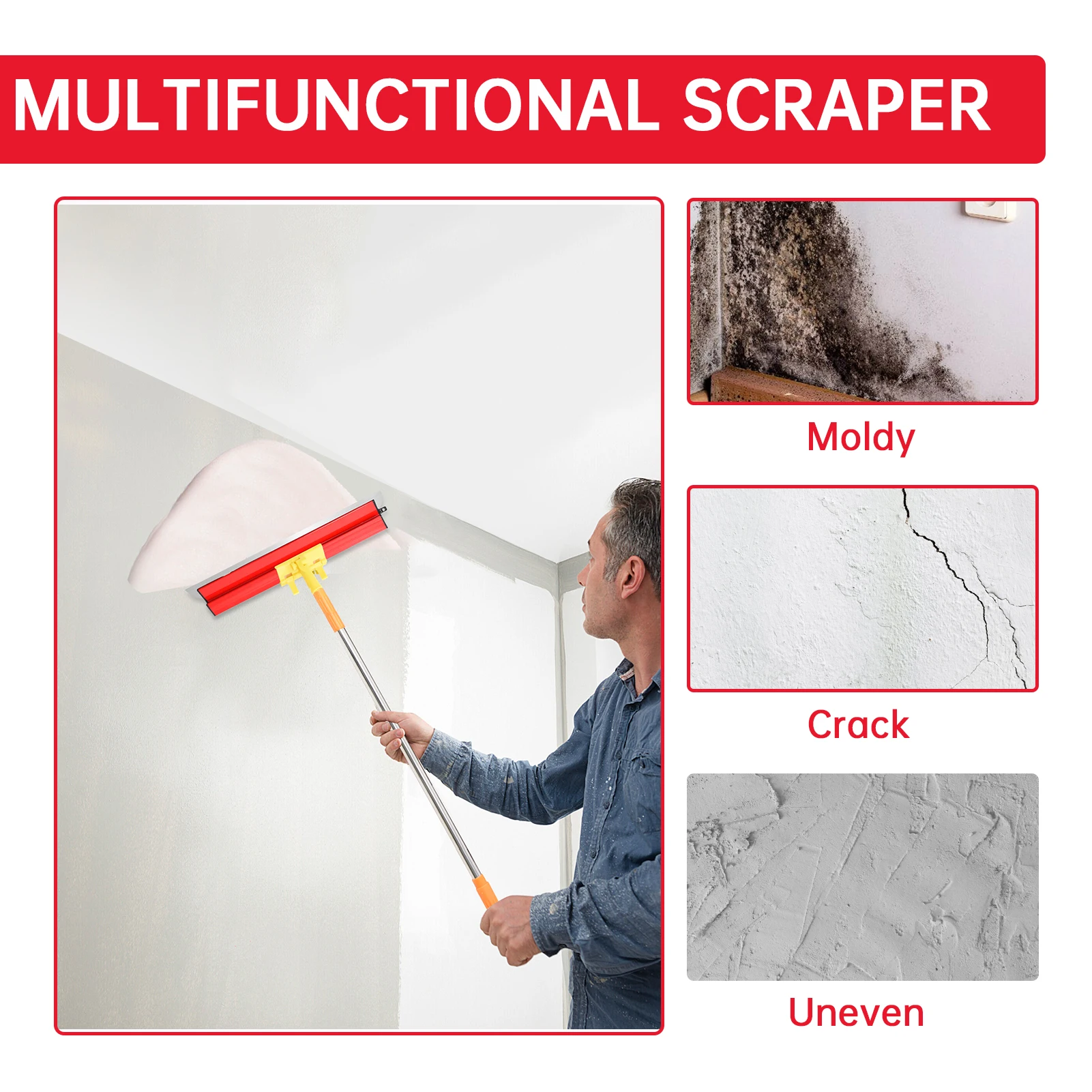 مكشطة المعجون، مكشطة دلو الحوائط الجافة من الفولاذ المقاوم للصدأ، مكشطة حائط غير قابلة للانزلاق مع مجموعة مقبض تمديد للحوائط الجافة #5