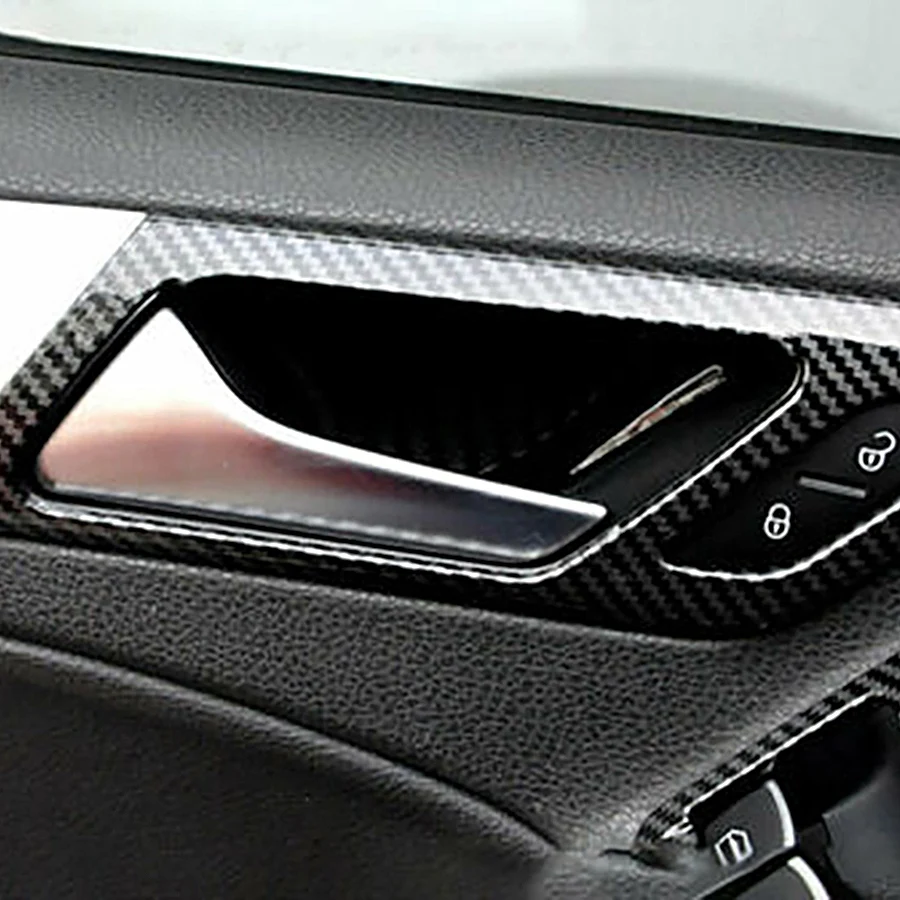 A02Q-4 Buah Potongan Mangkuk Pegangan Pintu Interior Mobil untuk Golf MK6 Serat Karbon 2010-2013