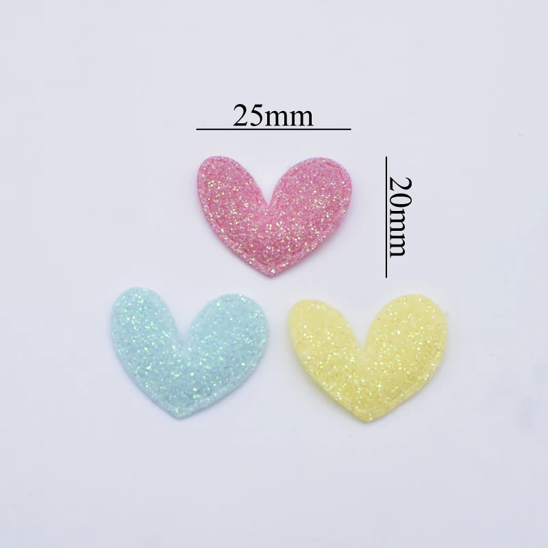 100Pcs 25*20mm Bling Heart Padded Glitter Fabric Appliques for DIY Headwear Bow Decor Accessories Crafts Clothes Sewing Patches