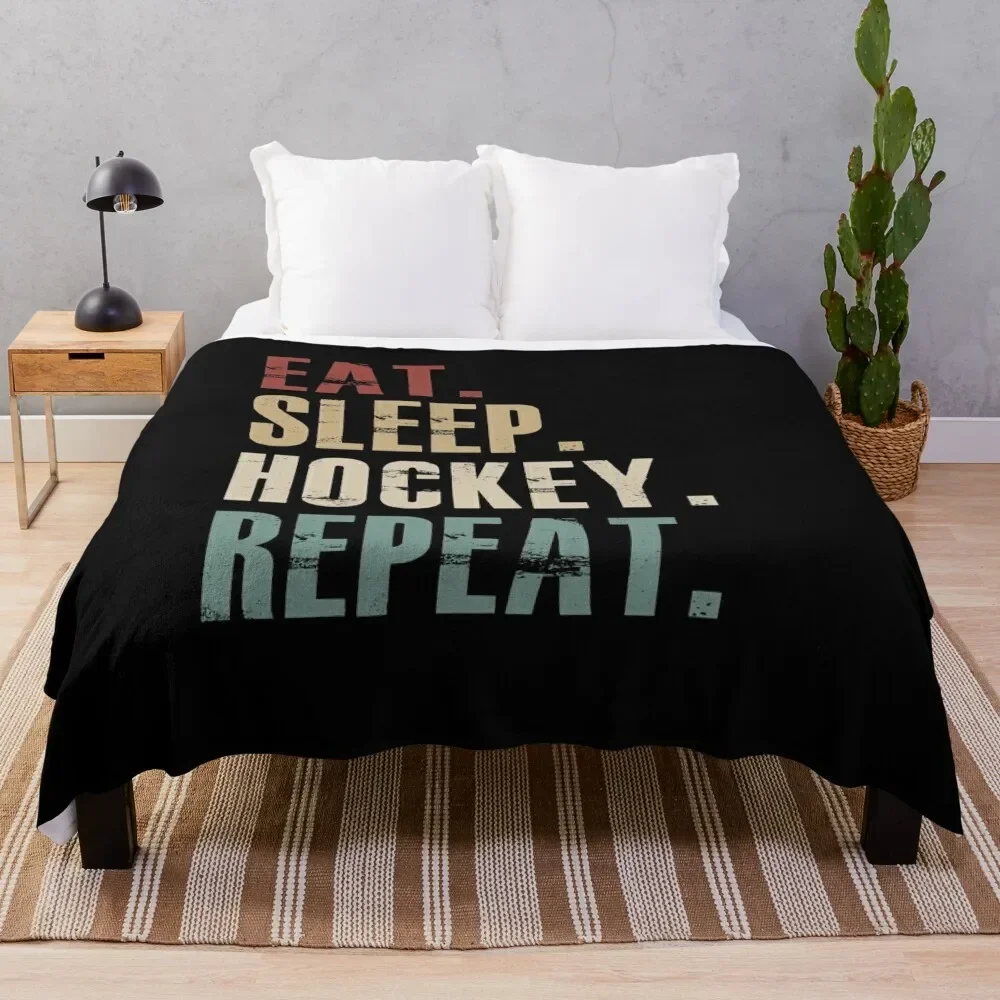 

Eat Sleep Hockey Repeat Throw Blanket Lightweight Cozy Blanket for Bed Sofa