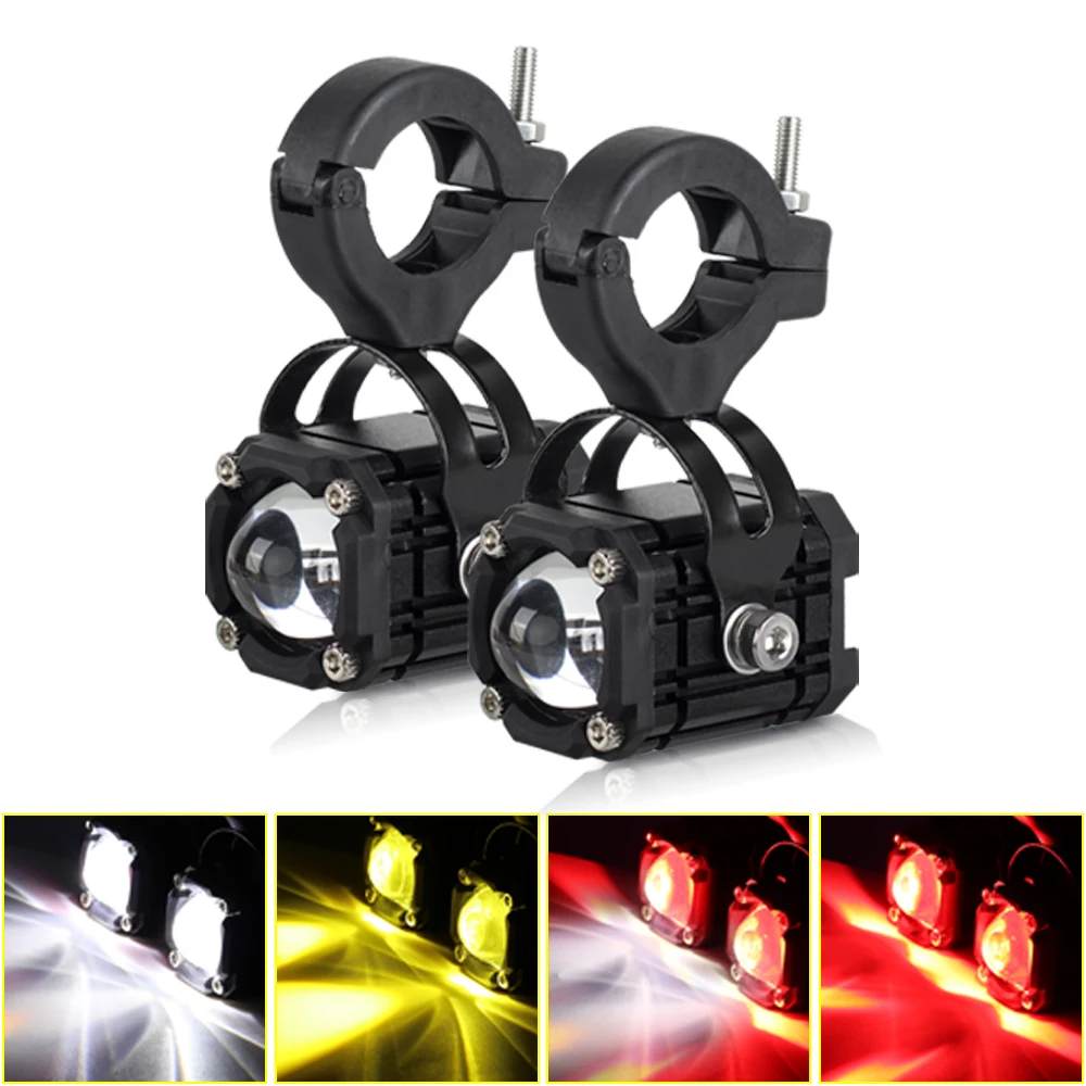 Motorcycle LED Auxiliary Headlight Spotlight Dual Color White Yellow Hi/Lo Beam Bright Driving Fog Light Waterproof Universal