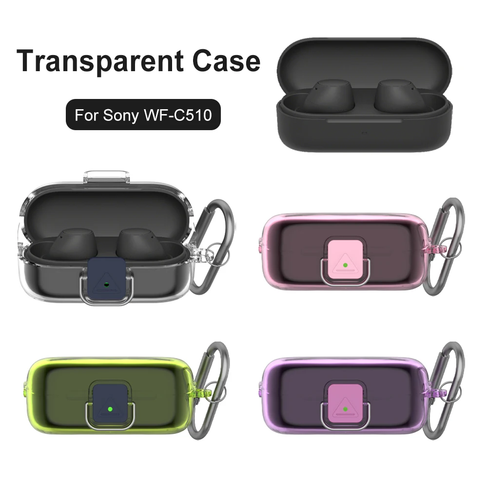حافظة شفافة من البولي يوريثان لهاتف سوني WF-C510 حافظة سماعة أذن غطاء سماعات أذن مقاومة للصدمات مع حلقة تسلق لسوني WF-C510 حافظة شحن