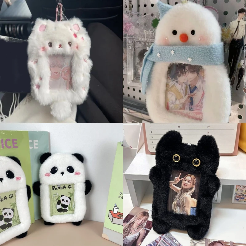 Cute Rabbit/Pandan/Cat Plush Photocard Case Photo ID Credit Band Card Holder  Card Case Students Idol Photos Protective Cover