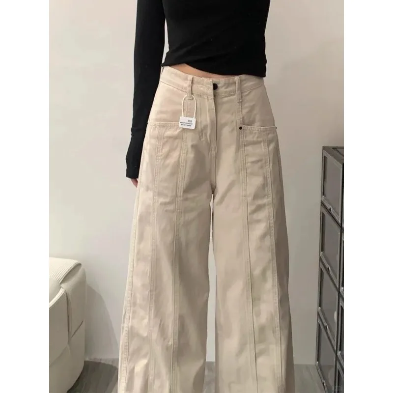 

Women's American Retro High Waist Wide Leg Jeans Casual Loose Straight Denim Pants