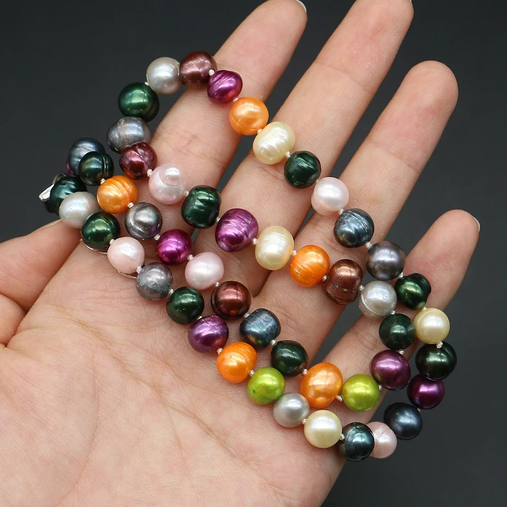 Natural Freshwater Pearl Chain Necklace Colorful Threaded Pearl With Heart-shaped Lobster Knuckle Design Necklace Jewelry