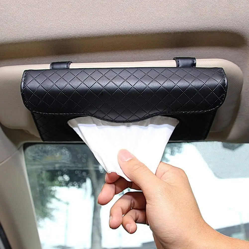 Premium PU Leather Sun Visor Car Tissue Holder Easy Access Backseat Truck Universal Fit Black - view 2