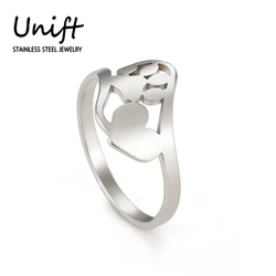 Unift Cute Dog Paw Ring Heart Stainless Steel Women Girl Cat Paw Rings Animal Jewelry Anniversary Party Gift for Dog Pet Lovers