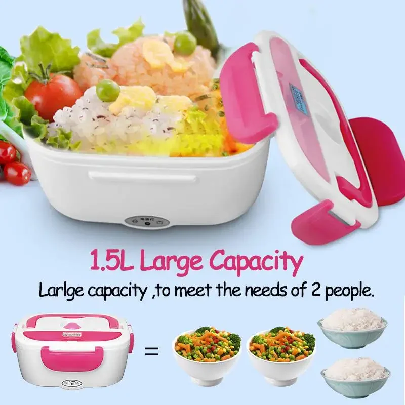 1.5L Portable Rice Cooker Electric Food Heating Lunch Box Warm Heater Storage Container Home Office Stainless Steel Liner