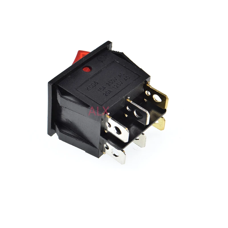 10pcs kcd8-212n 6pin Red Push Button With Light Rocker Switch on/off Double Power Switches 16a/250v 20a/125v 25*31mm 25*31