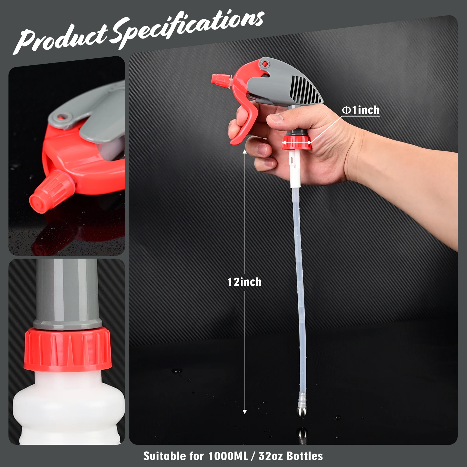 EHDIS Spray Head Trigger Sprayer Universal Nozzle for Gardening Car Washing Auto Detailing Window Cleaning Supplies