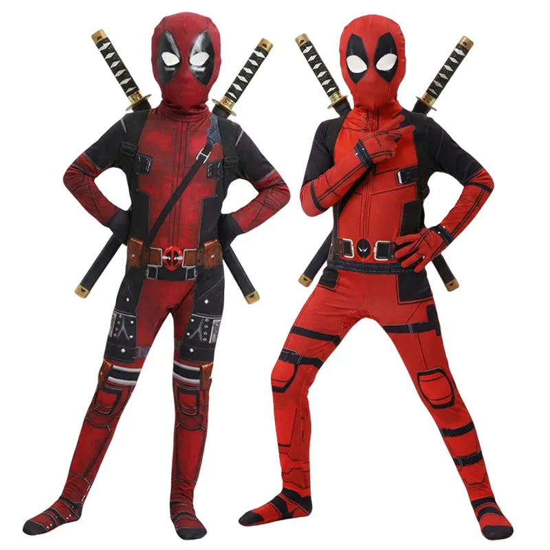 Superhero Deadpool Costume Movie Characters Tights Dagger Toy Set Halloween Cosplay Costume with Sword Bag Gift Boy and Girl