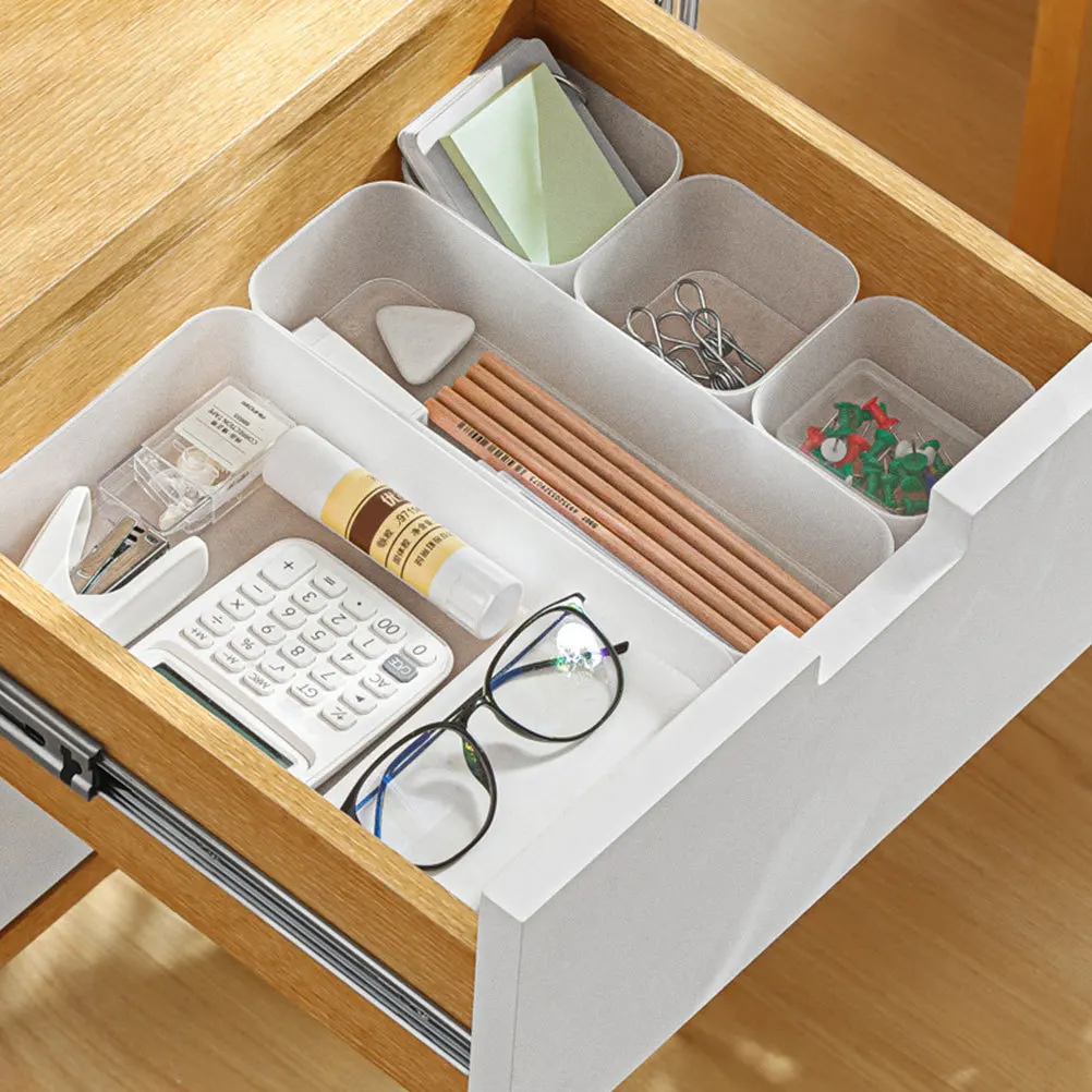 

6Pcs Drawer Storage Box Set Plastic Organizers Desktop Drawer Organizing Boxes Multipurpose Home Office Sundries