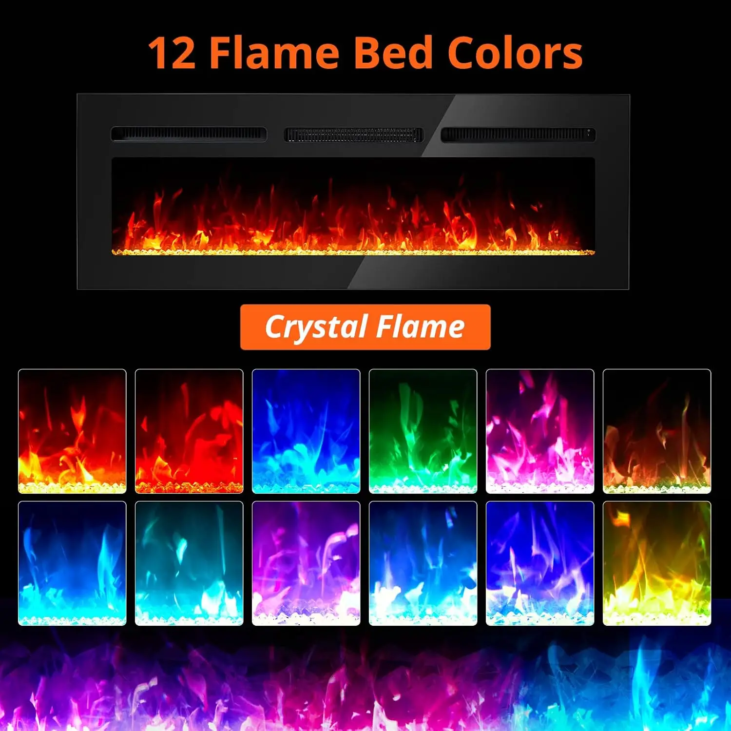 Electric Fireplace 60Inch Wall Mounted Electric Fireplace, Remote Control With Timer Touch Screen Adjustable Flame Color + Speed