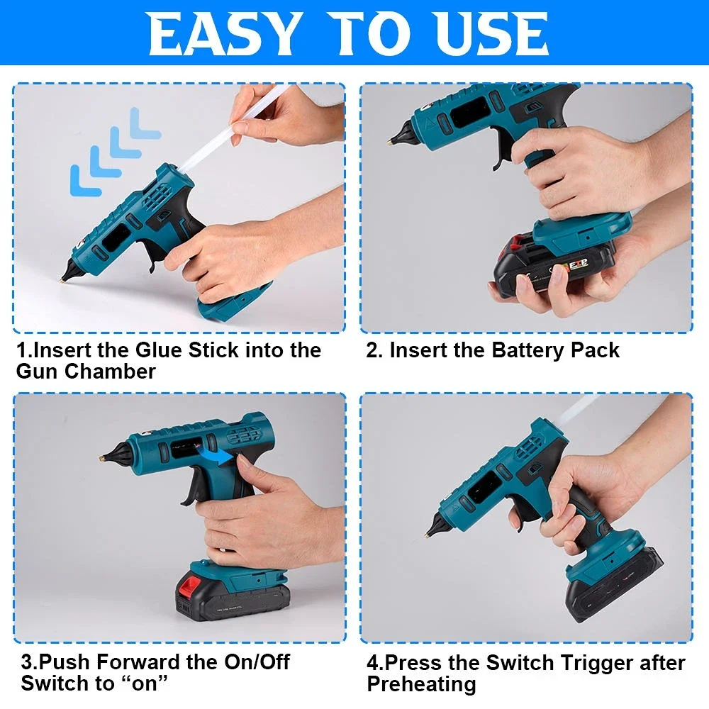 600W Cordless Hot Melt Glue Gun Anti-scald Rechargeable with 2pcs 11mm Glue Sticks Home DIY Repair Tool for Makita 18V Battery