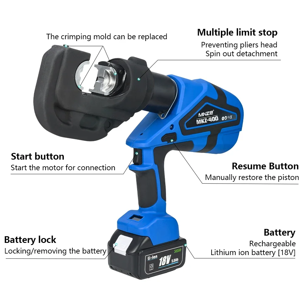 DOOROOM Electric Hydraulic Crimping Pliers 18V Rechargeable Continuous Crimping Pliers Cable Real-time Digital Hydraulic Pliers