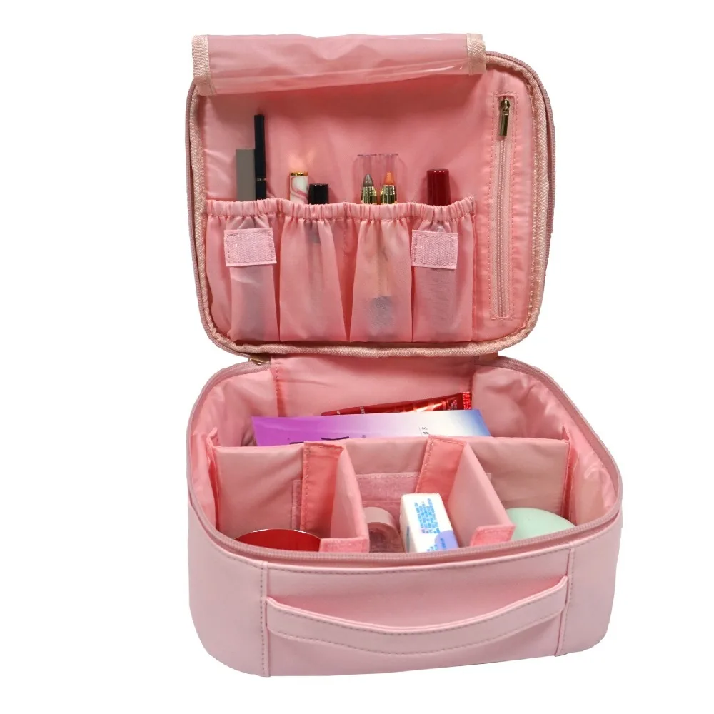 

PVC Cosmetic Case Storage Bag Adjustable Dividers Pink Artist Storage Bag Blue Makeup Cosmetic Bag for Cosmetics Makeup Brushes,