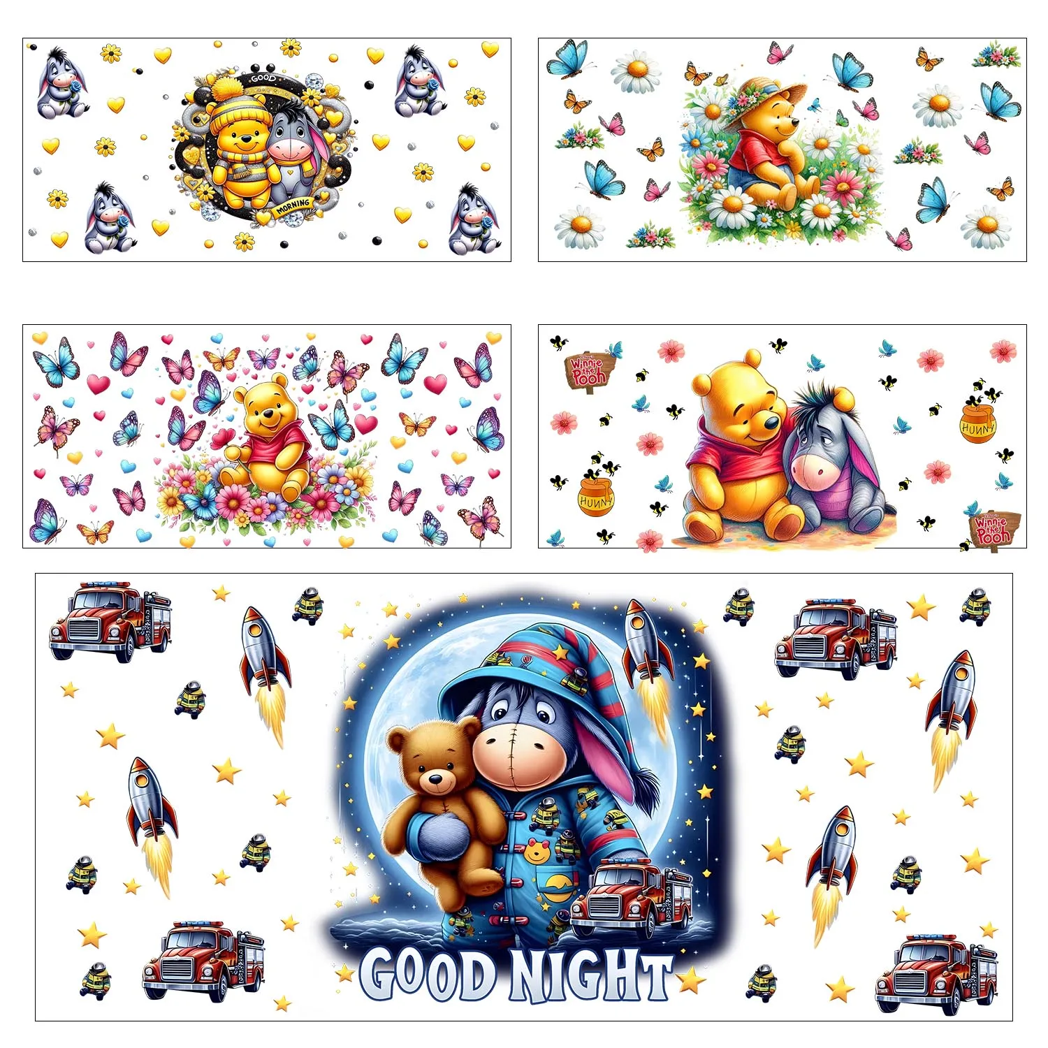 

Winnie family Eeyore Easy peel waterproof DIY Decals 3D transfers uvdtf stickers 16oz uv dtf tumbler cup wraps sticker