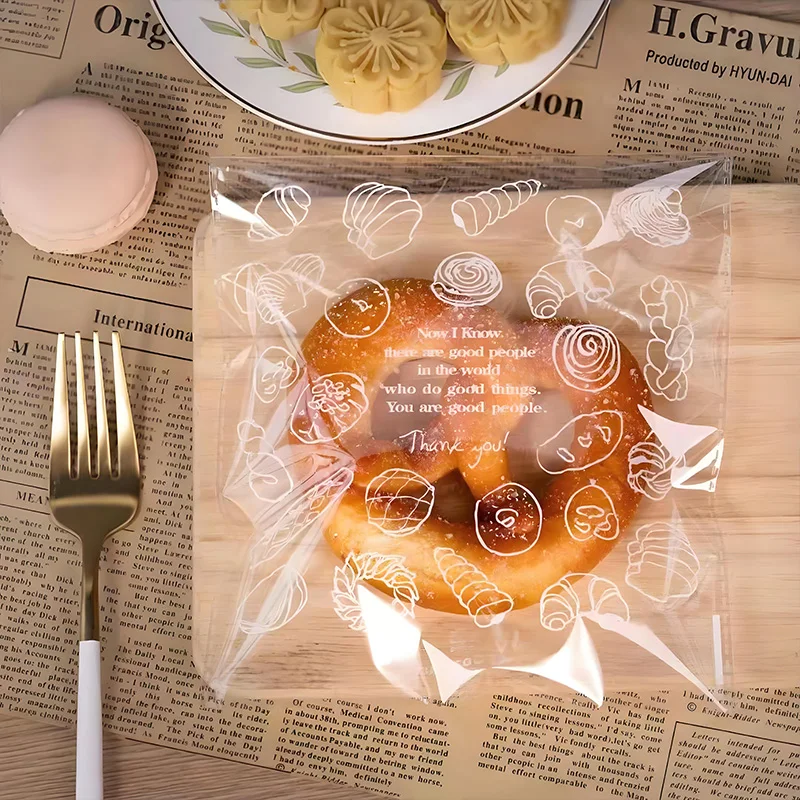 أكياس المخابز الشفافة - أكمام خبز قابلة للإغلاق للخبز المحمص والكرواسون والبسكويت وقفل نضارة ذاتي الغلق (بدون شعار،