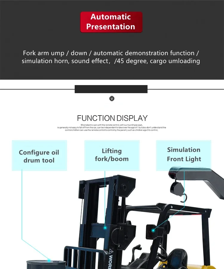 

1:8 Remote Control Forklift Truck 11CH All Round Driving Fork Arm Up& Down Loading And Unloading Music And Light Electric RC Toy