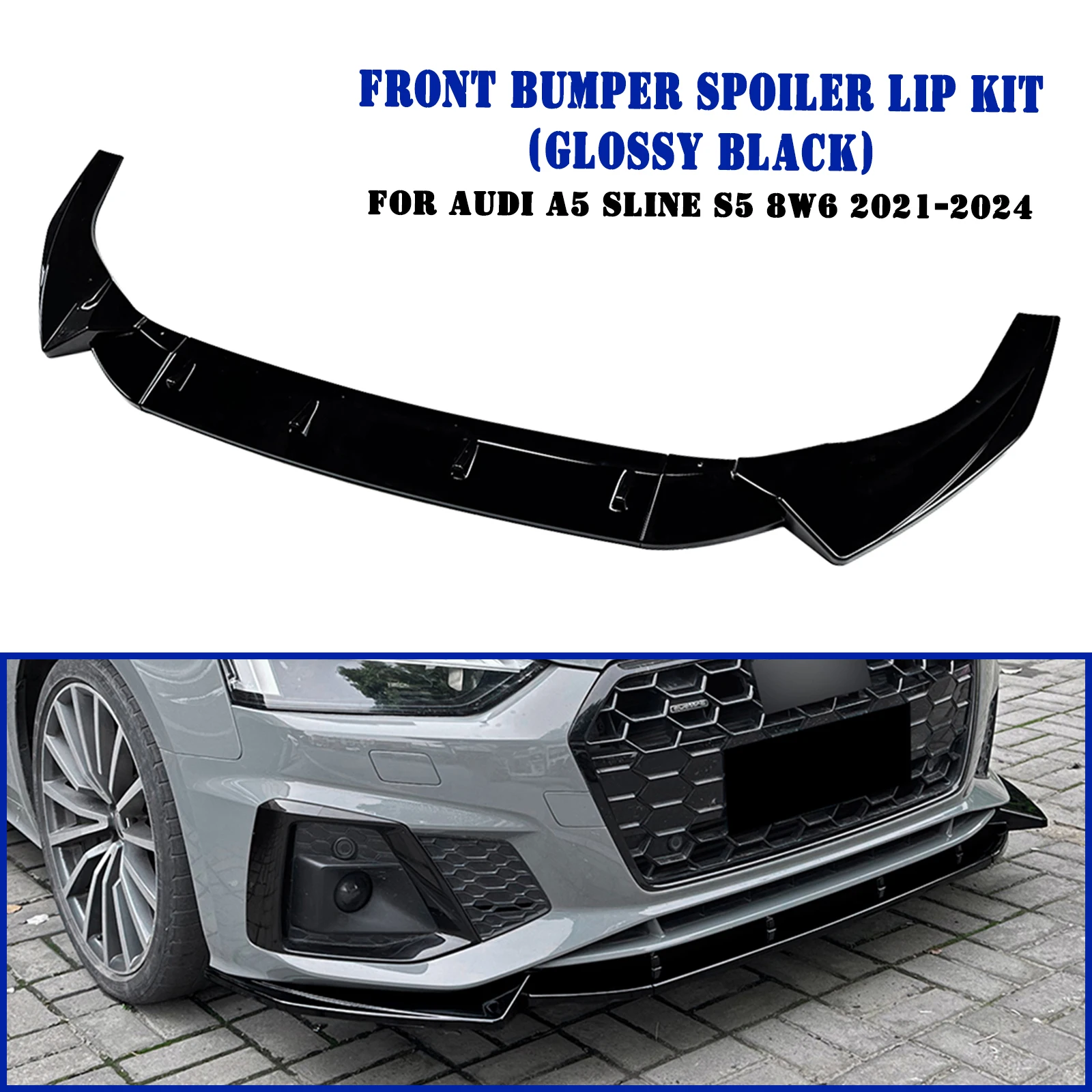 

For Audi A5 Sline S5 8W6 2021-2024 Front Bumper Spoiler Lip Gloss Black/Carbon Fiber Look Lower Splitter Protector Guard Plate