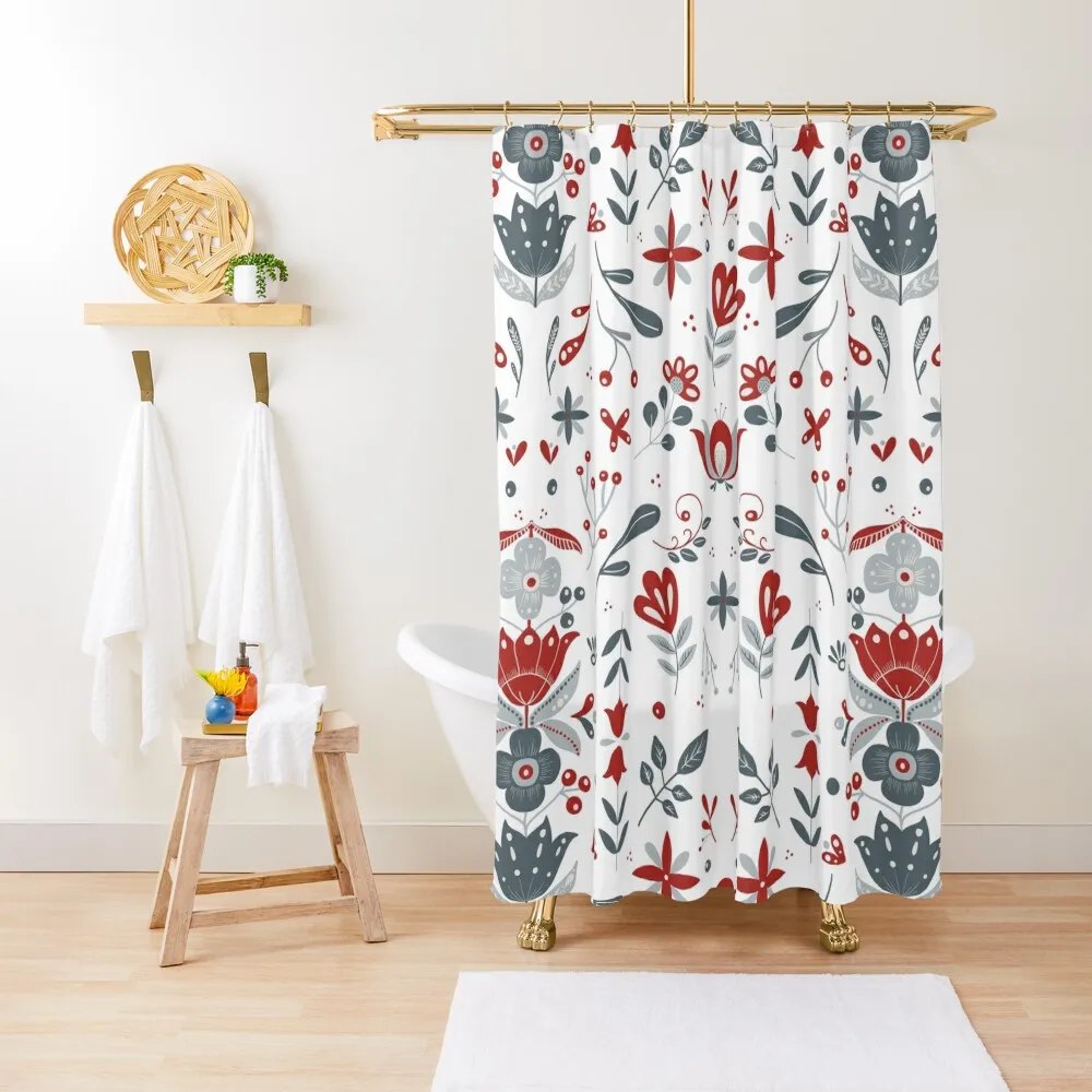 

Scandinavian Folk Flower Pattern Shower Curtain Bathroom Fabric For Bathroom Shower Cute Shower Curtain