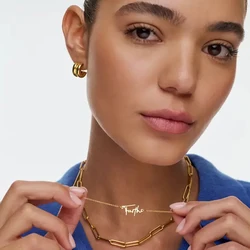 Lemegeton Personalized Necklace Custom Name Choker Women Stainless Steel Jewelry Handwriting Nameplate Pendant Mother's Day Gift