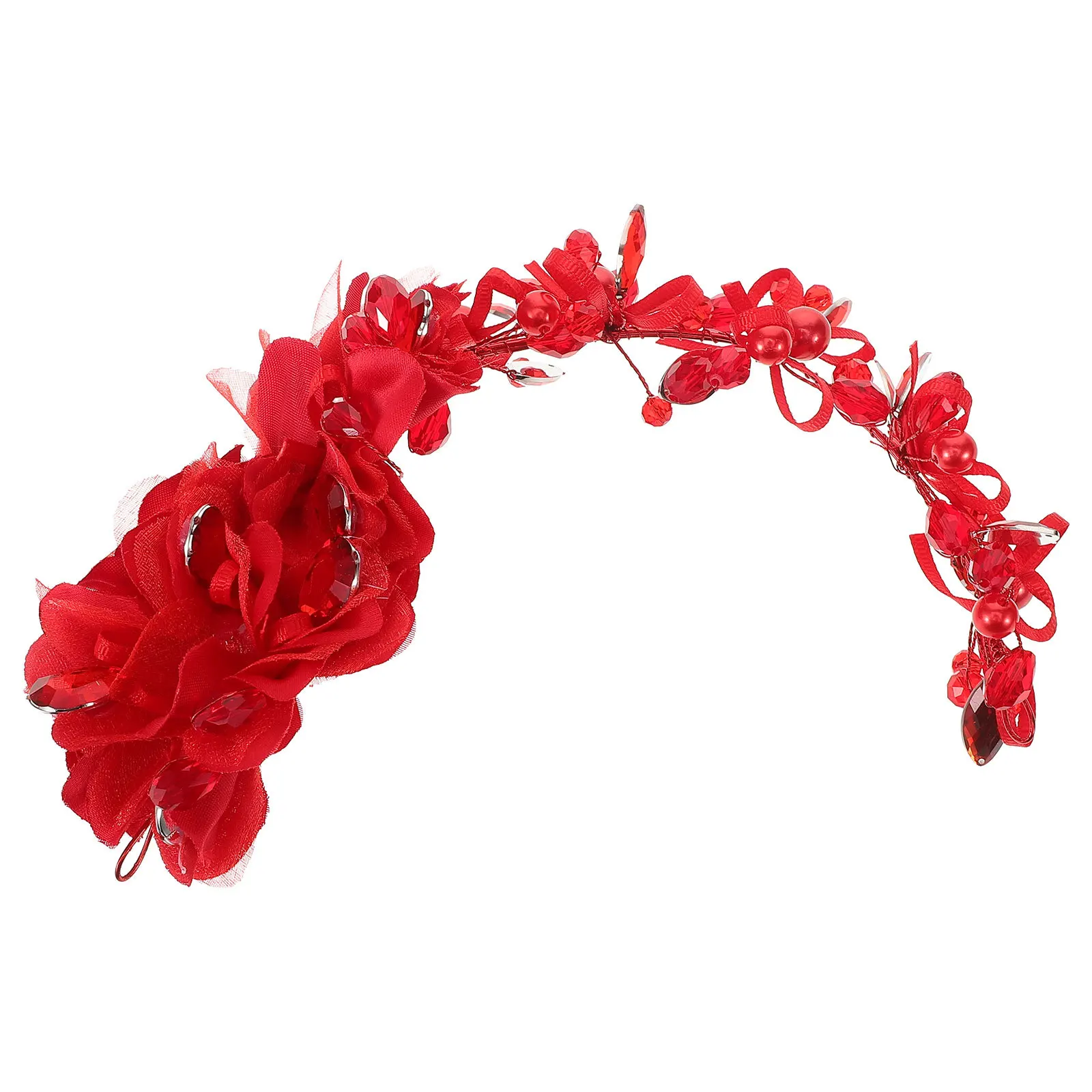 

Kid Girl Headdress Red Pearl Rhinestone Durable Wedding Party Hair Band Child Dress Accessories Hair Hoop Kid Headdress