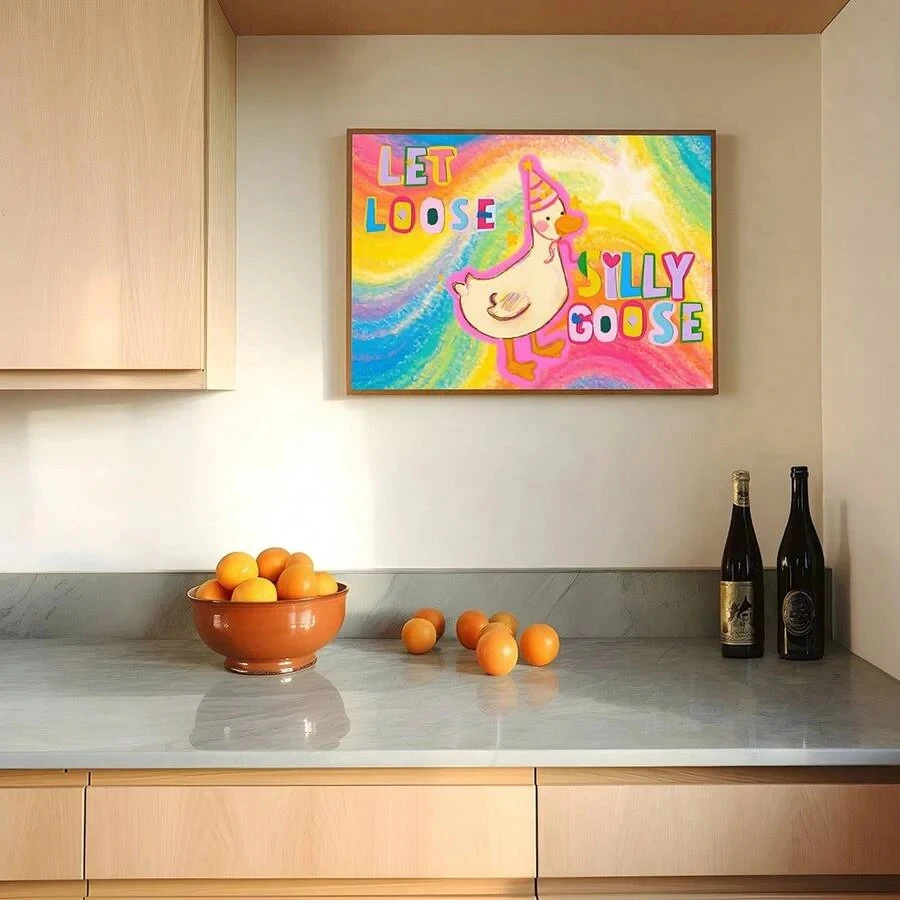 Modern Cartoon Let Loose Silly Goose Wall Art Print Canvas Painting Poster Picture For Living Room,Bedroom Home Decor