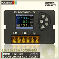 POWLSOJX 12V 24V PWM Solar Cell Battery Charge Controller 10A 20A 30A with Adjustable LCD Display Regulator