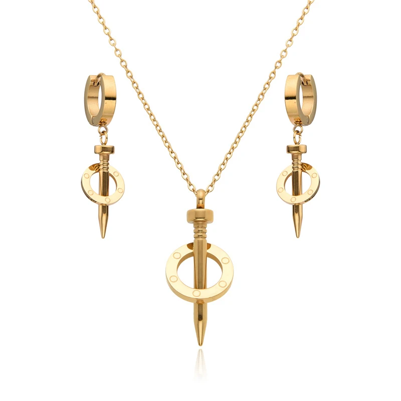 FYSARA Wysokiej jakości naszyjnik ze śrubą ze stali nierdzewnej Okrągłe kolczyki sztyfty Zestaw biżuterii w kształcie strzałki dla kobiet Prezenty imprezowe