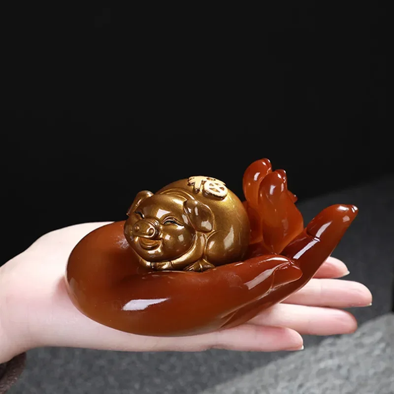 Cute Pig Statue Color Changing Tea Pet Lucky Resin Ornaments Can Raise Tea Play Tea Set Decoration Accessories Desktop Crafts