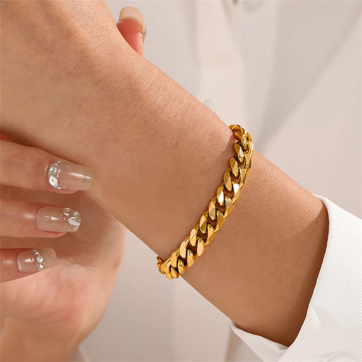 

Punk 7mm Miami Cuban Link Bracelet Gold Silver Color Stainless Steel Chain Bracelet for Women Men Fashion Party Jewelry Gift