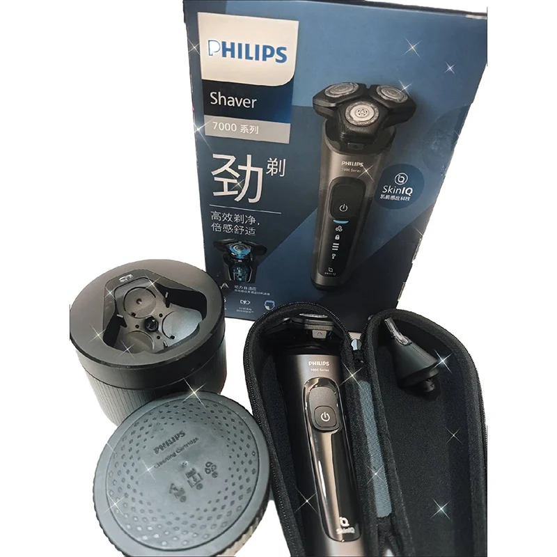 Philips SU7366 SkinIQ Electric Shaver Floating Heads Wireless Cleaning Base Wet & Dry Razor with Nose Hair Trimmer