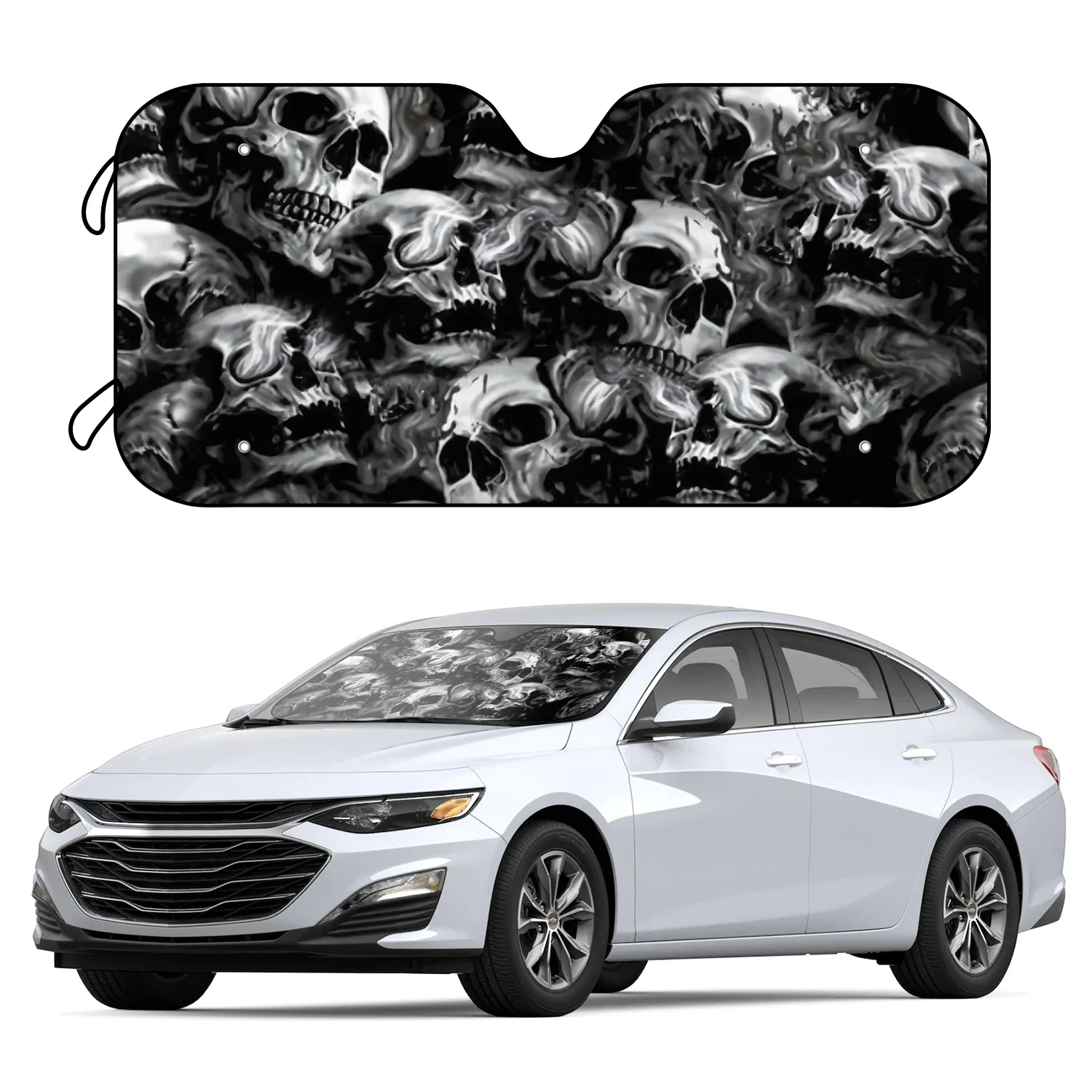 1pc Skull Pattern Car Windshield Sunshade Foldable Sun Shade Can Blocks UV Rays Keep Your Vehicle Cool Fit Most Cars SUV Trucks
