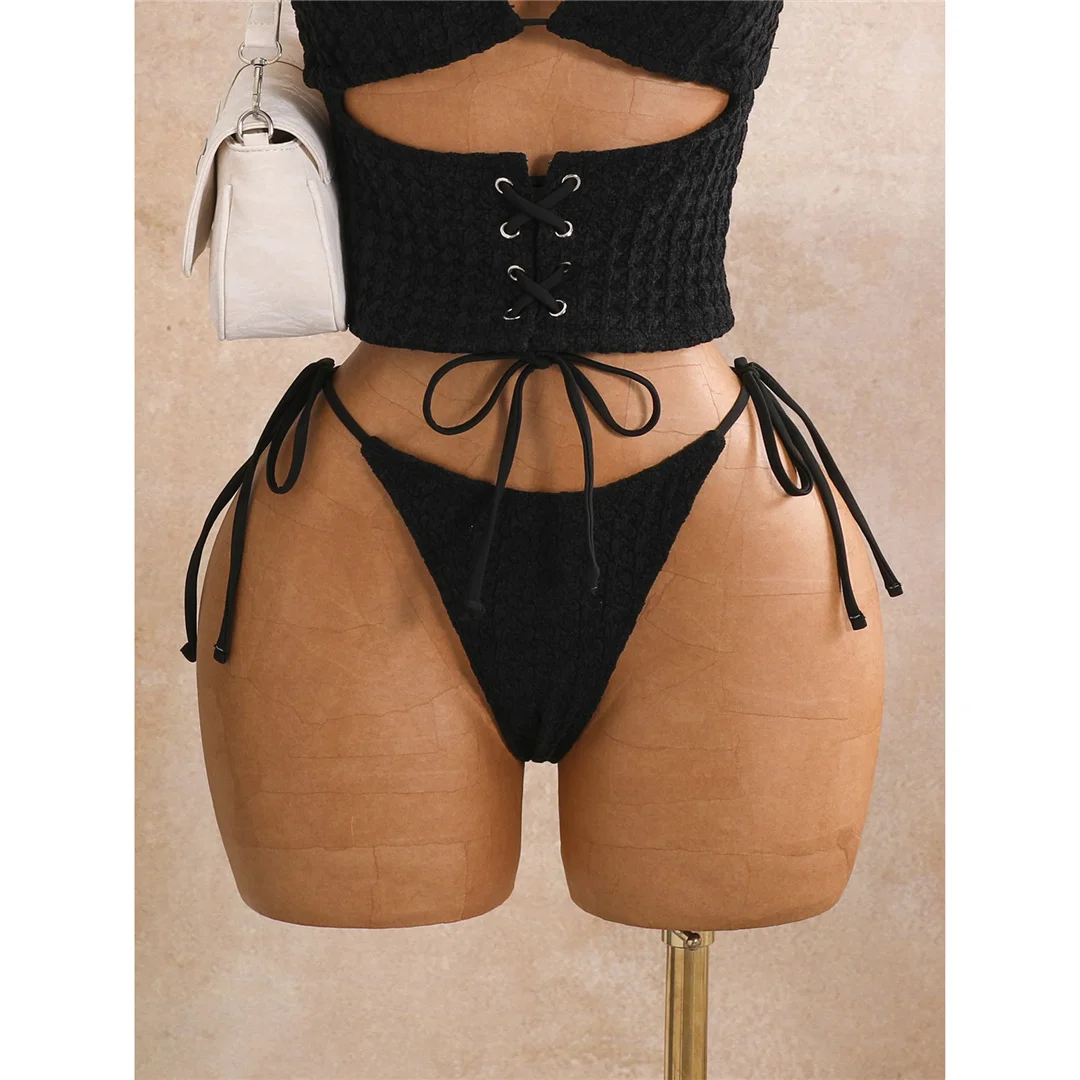 Tankini mit Schnürung, Neckholder-Bikini, Damen-Badeanzug, zweiteiliges Bikini-Set, Badeanzug mit hohem Beinausschnitt, Badebekleidung, Schwimmanzug V8340 – Detail 14