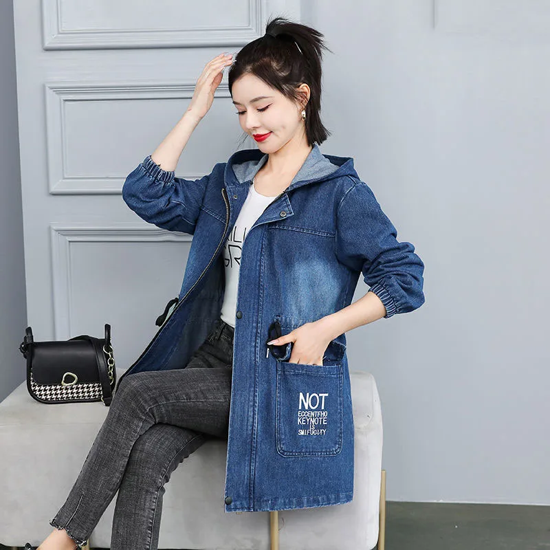 

Women Denim Jacket Casual Jeans Women Coat Long Sleeve Hooded Zipper Waist Cowboy Outwear Female Tops 2022 Spring Autumn New