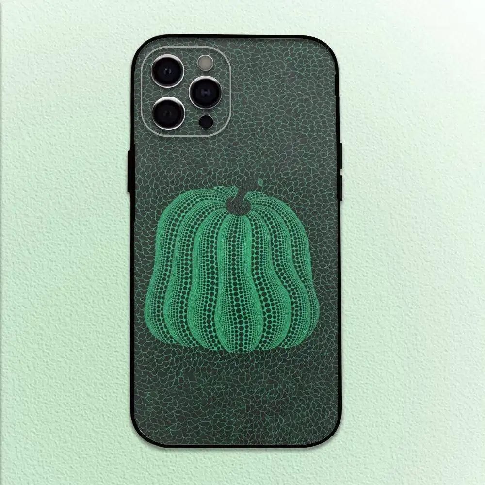 パンプキン Y-Yayoi K-Kusama iPhone17、16、15、14、13、12、11 Plus、Pro Max用 ソフトブラックカバー