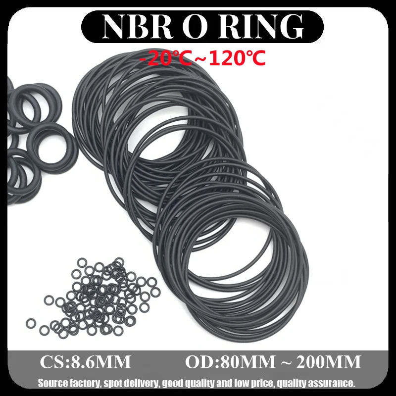 

1pcs Black O Ring Sealing Gaskets CS 8.6mm OD 80~200mm NBR Automobile Nitrile Rubber Round O Type Corrosion Oil Resistant Washer