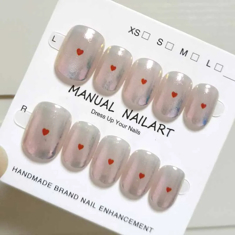 10 قطعة رأس مستدير قصير أورورا الوردي اضغط على الأظافر الصغيرة القلب الزينة بسيطة عيون القط انفصال الأظافر وهمية مسمار نصائح