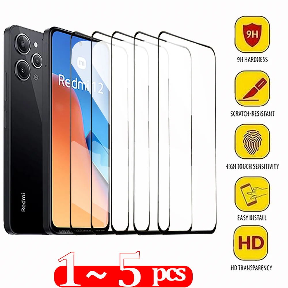 1-5PCS Front Protective Film For Xiaomi Redmi 12 Glass Screen Protector Redmi 12 C 9C 10C 12C Tempered Glass Redmi Note 13 12S 12 Pro Plus Pelicula Cristal Templado Redmi12 HD Anti-Scratch Phone Protection Glass