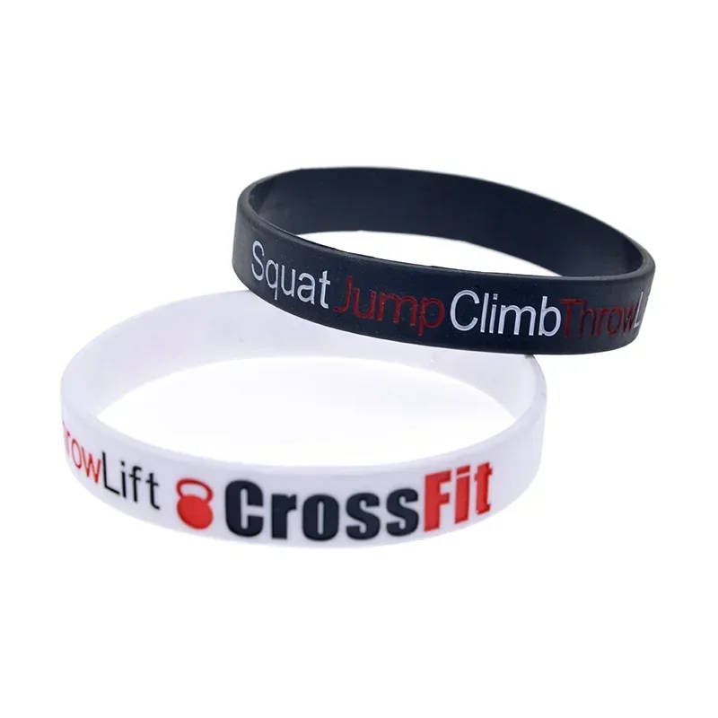 50 Pcs Squat Jump Climb Crossfit Silicone Bracelet 1/2 Inch Wide Bangle Black and White