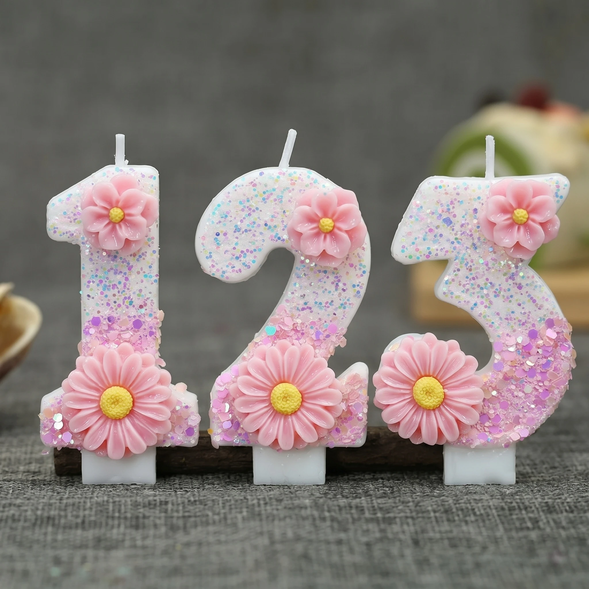 Bougies d'anniversaire numérotées de 0 à 9 avec paillettes roses et décor floral, décoration créative pour gâteau pour fête d'anniversaire, célébration d'anniversaire