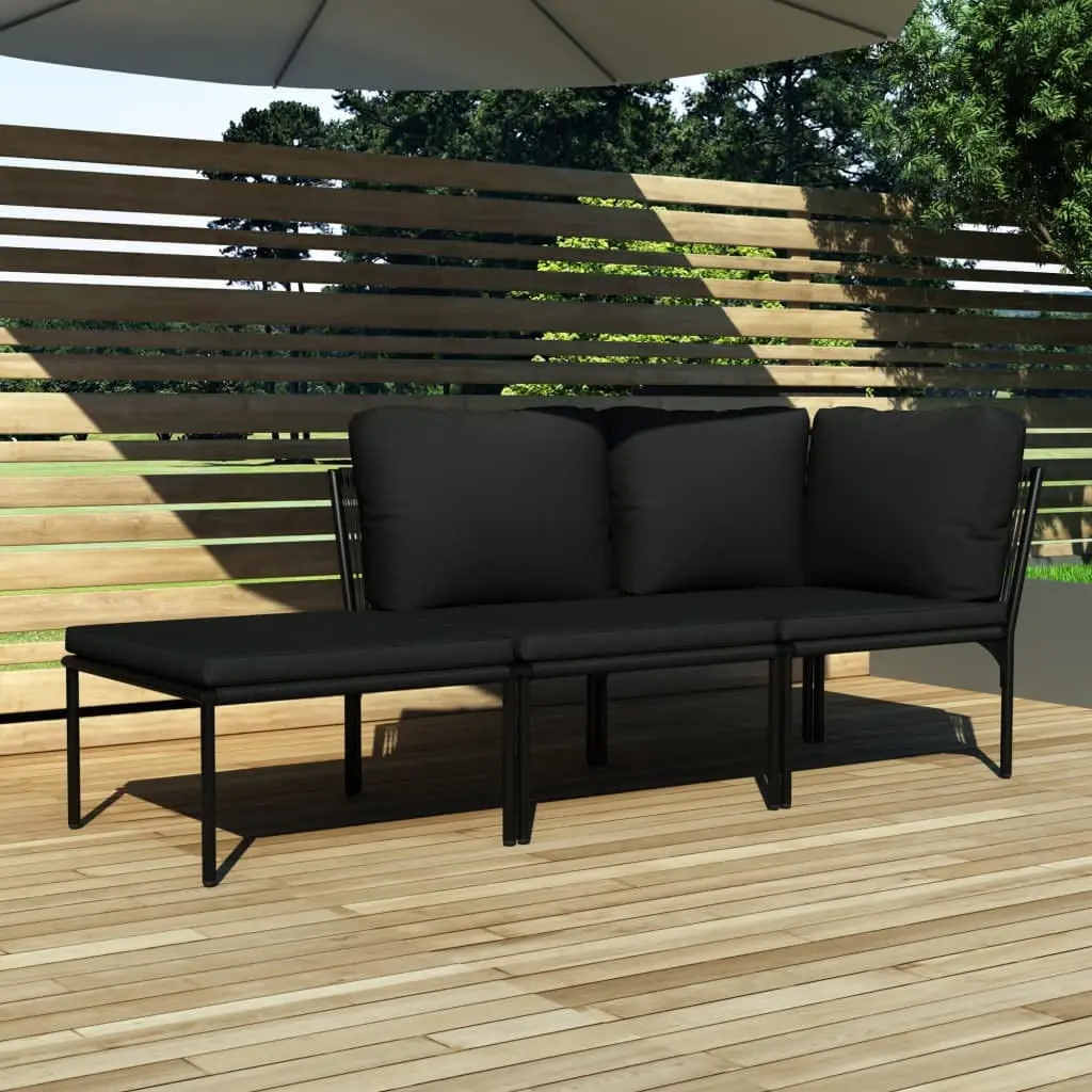 

3 Piece Patio Lounge Set Cushions PE Rattan Sofa Conversation Chairs Porch Garden Backyard Black Customized