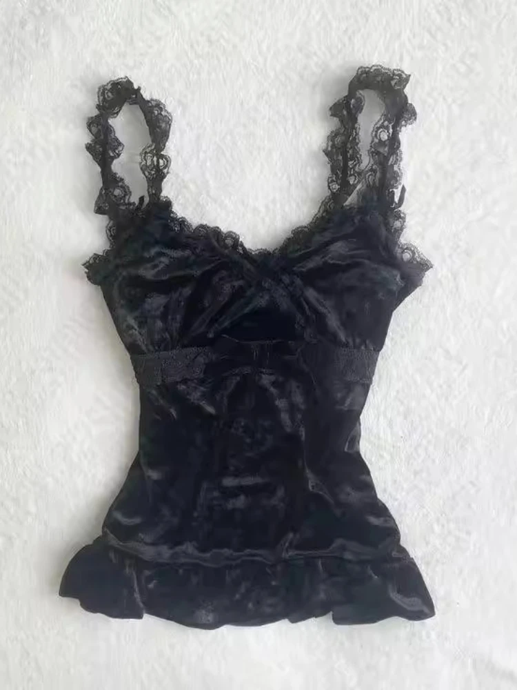 2025 Summer Woman Floral Black Lace Blouse 2025 Vintage Sexy Slim Fit Fairy Korean Fashion Female Tops Outfits Elegant Style