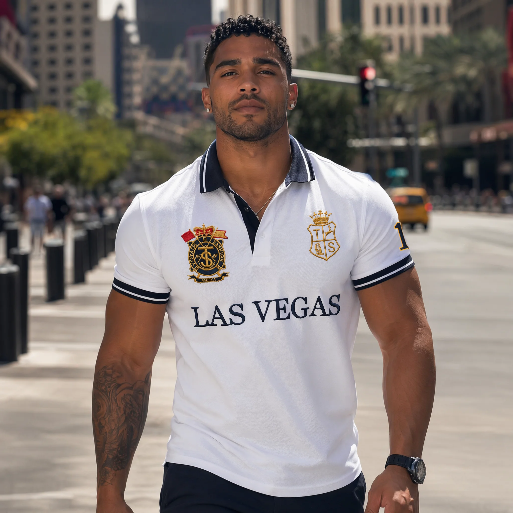 100% Pure Cotton Men Short Sleeve Polo Shirt Embroidery Trendy Contrast Color Splicing Classic Lapel Side Slits Extended Fit Sui