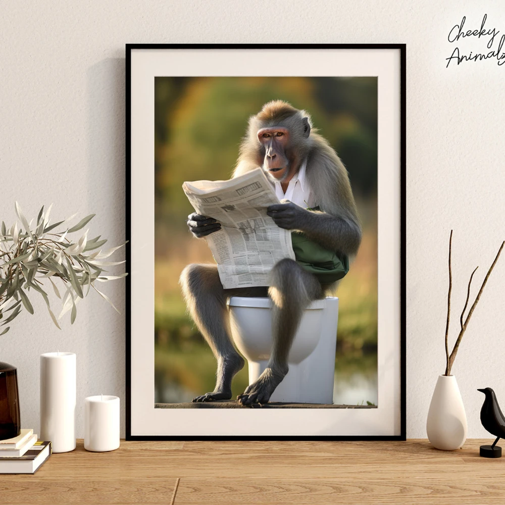 قرد يجلس على ورق قراءة المرحاض، صور قرد لطيفة ومضحكة، قرد كابوشين، صور مضحكة مندريل، ديكور منزلي للحمام #5