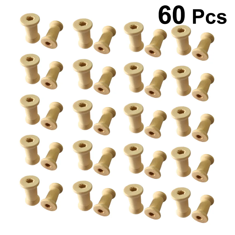 60Pcs Wooden Weaving Bobbins 27x16mm Unfinished Craft Spools for Stringing Stacking Sorting DIY Ornament Making Glass Shaped view 5