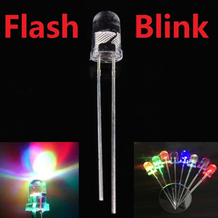 100PCS 5MM Flash RGB LED Blinking DIP White Yellow Green Blue Red Flashing F5 Bead Light Emitting Diode RGB Transparent Cover