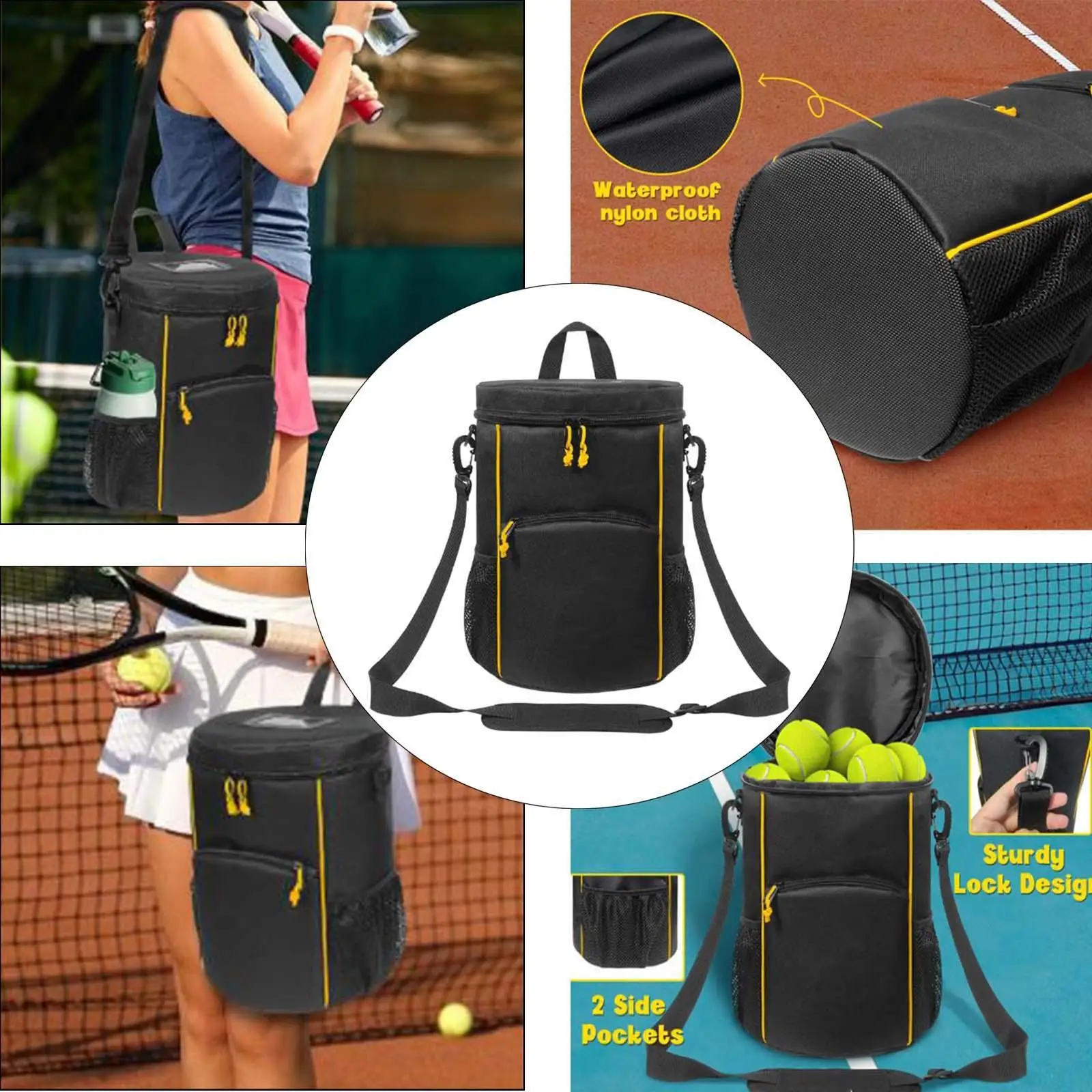 

Tennis Ball Bag Sturdy Bottom with Pockets Multifunctional for Women Men with Shoulder Strap for Pickleball Balls Baseball